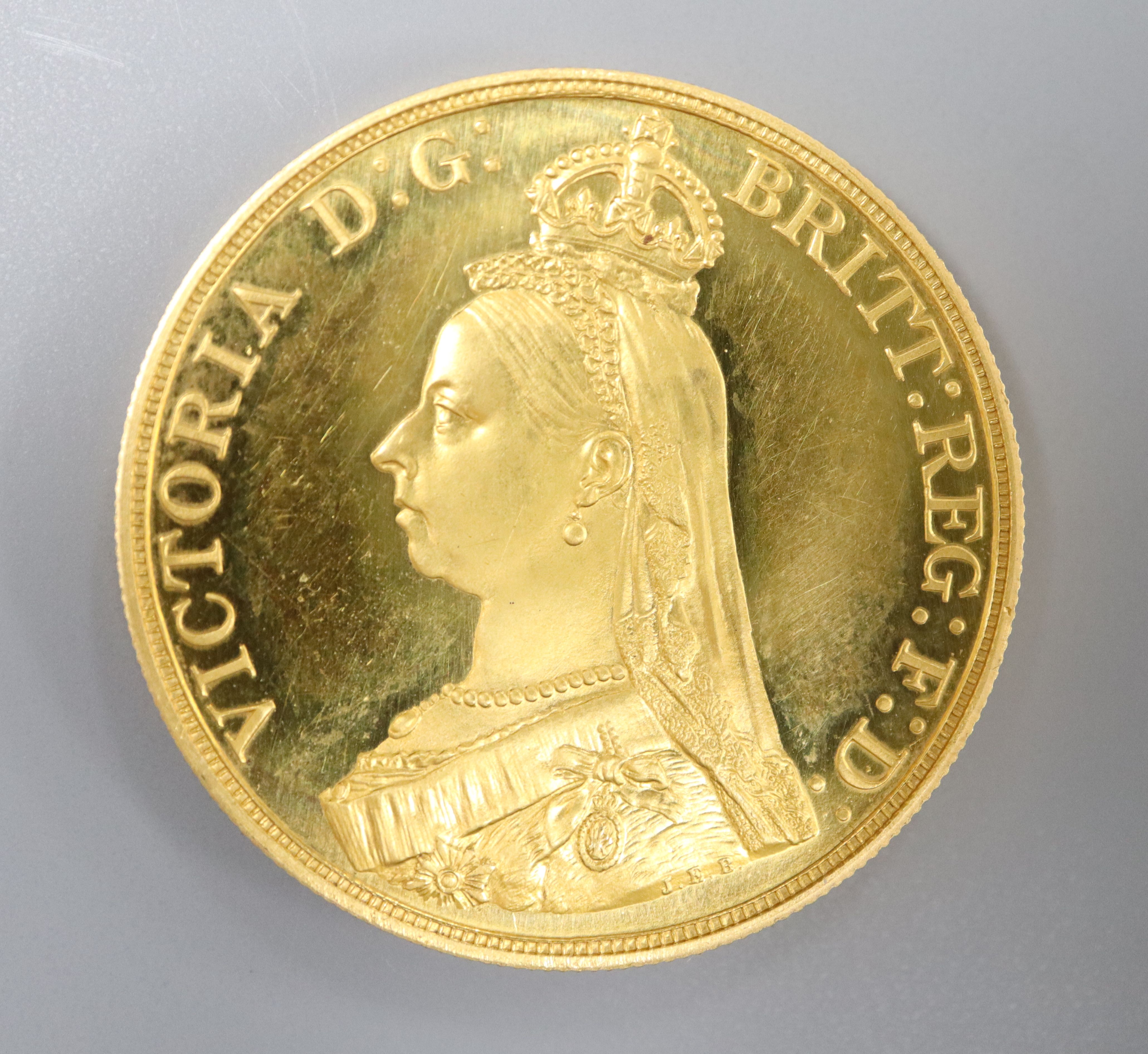 A Victoria 1887 Jubilee gold proof Five Pounds, S.3864 FDC,
